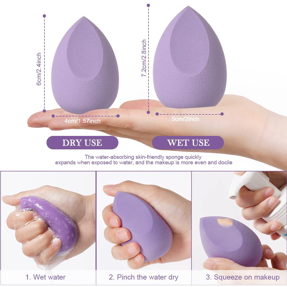 6 Pcs Makeup Sponges Blender Set, 4 Pcs Professional Beauty Sponge Foundation Blending Blender with 1 Sponge Holder, 1Powder Puff, Multi-Colored Makeup Sponges for Cream, Liquid and Powder